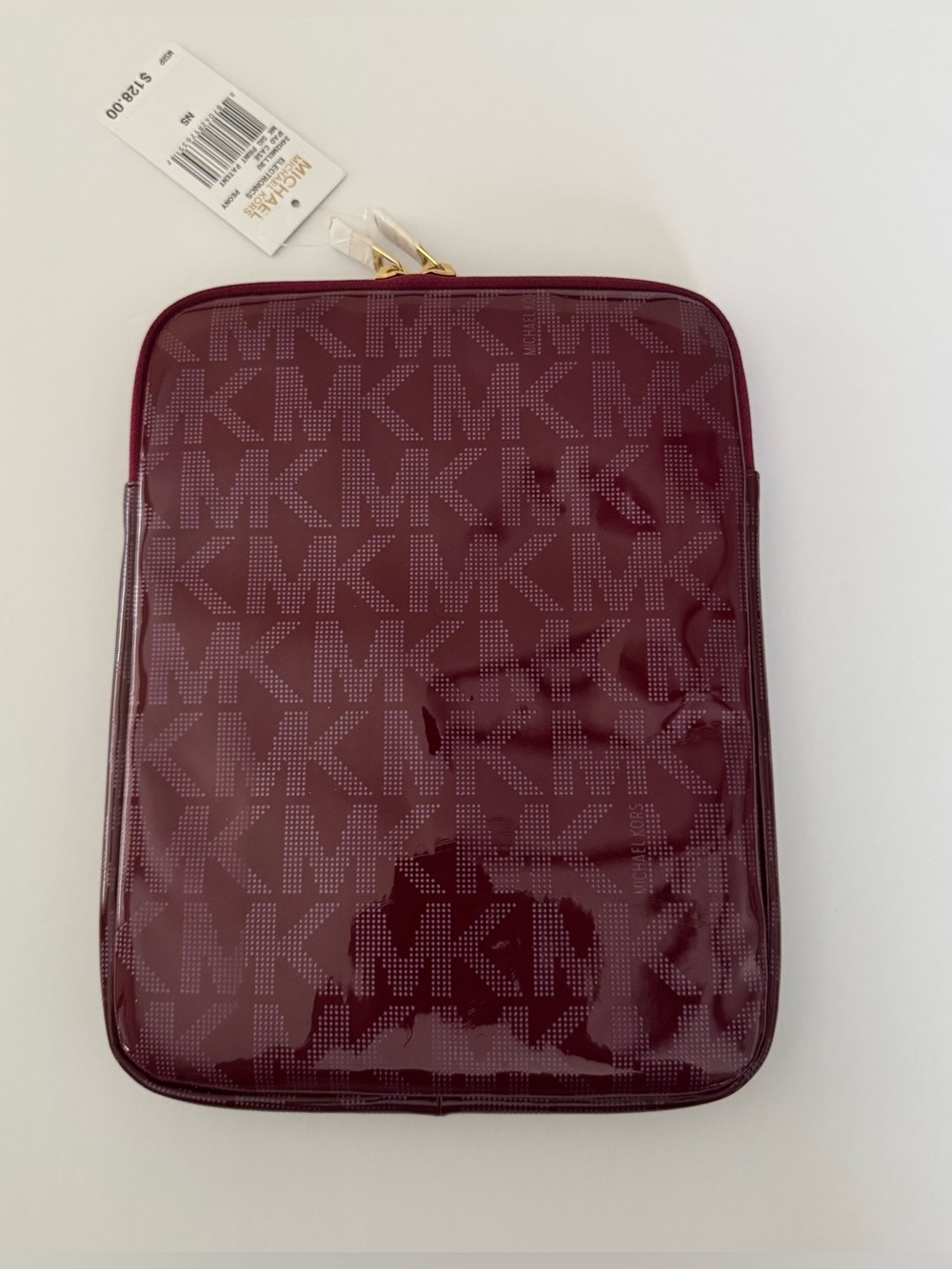 Michael Kors Burgundy Glossy MK Signature Tablet Pouch - Picture 2 of 4